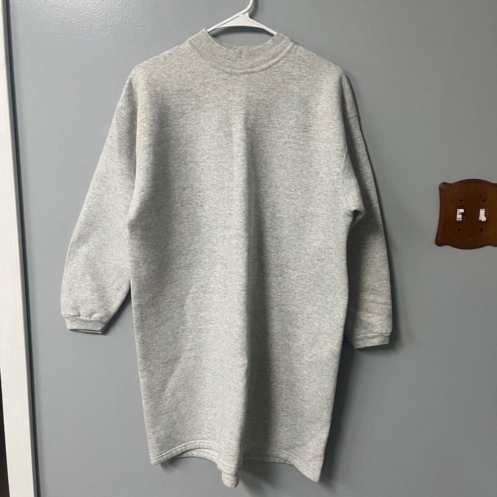 Vintage Hanes Her Way Heather Gray Mock Neck Sweatshirt Dress L/XL Womens